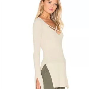 FREE PEOPLE  Beige Criss Cross V-Neck Tunic Sweater